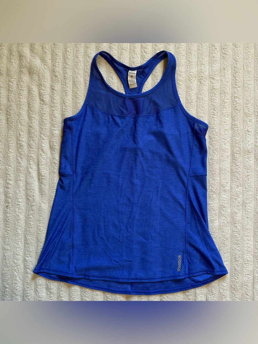 Reebok Women's Blue Racerback Tank Top Size M Mesh Panel Activewear